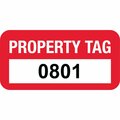 Lustre-Cal VOID Label PROPERTY TAG Dark Red 1.50in x 0.75in  Serialized 0801-0900, 100PK 253774Vo1Rd0801
